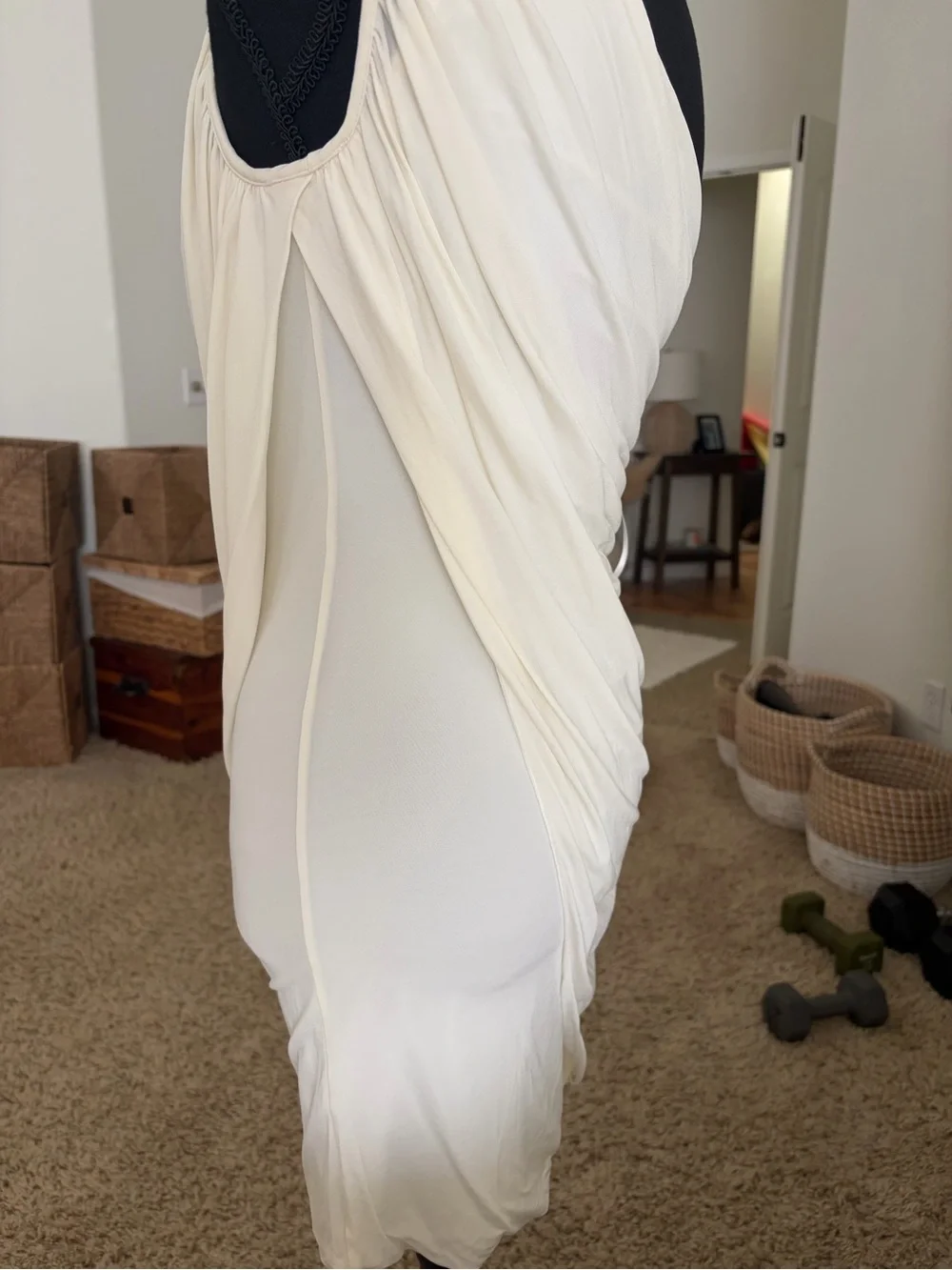 BCBG Max Azria One-Shoulder Goddess  Ivory Draped Womens Dress Small - Picture 5 of 6